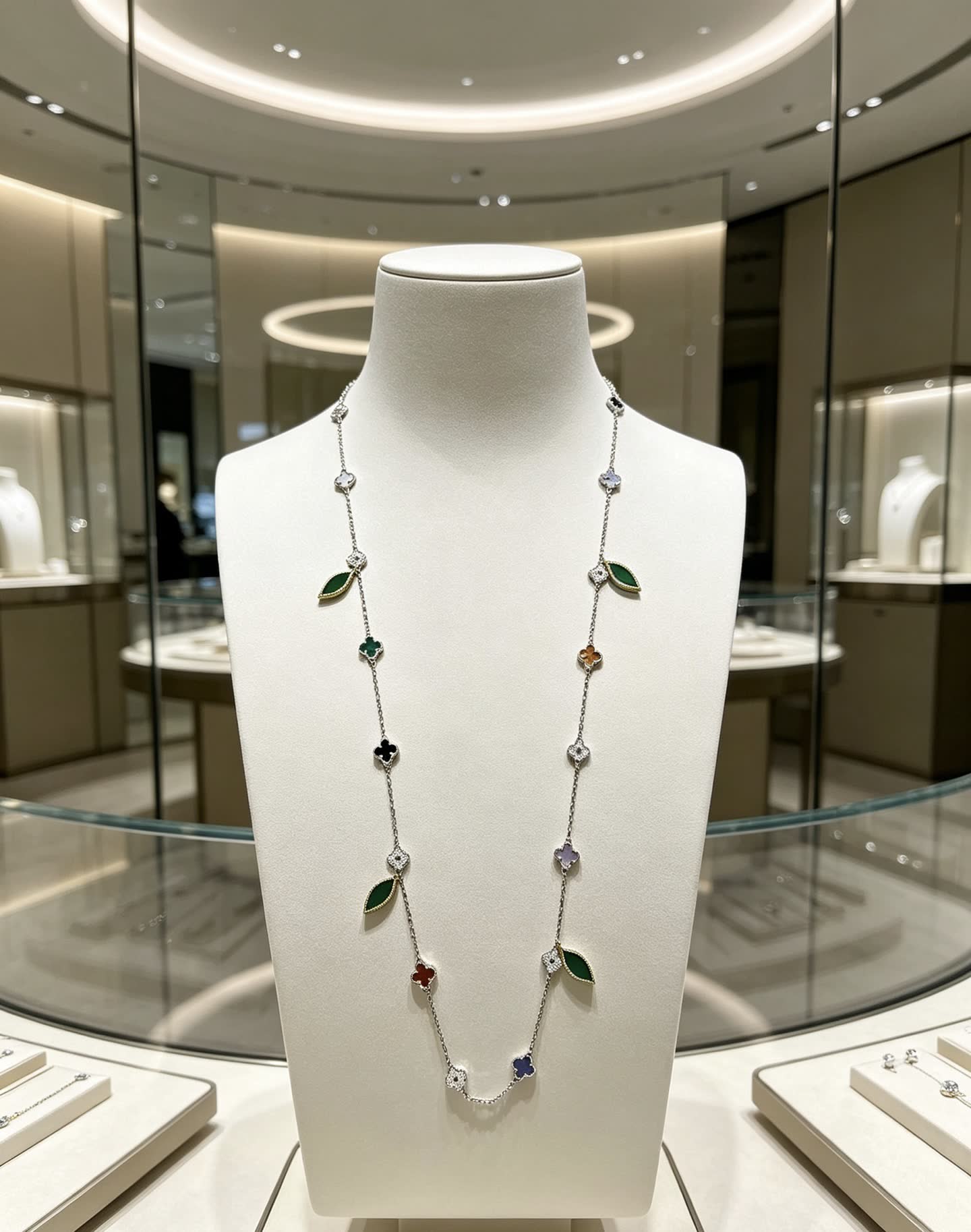 Van Cleef & Arpels Alhambra Diamond and Enamel Necklace